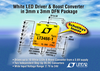 Kombinierter Weißlicht-LED-Treiber und OLED/TFT-Aufwärtsregler im nur 3mm x 3mm großen DFN-Gehäuse spart Platz