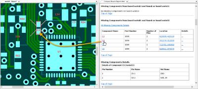 Differences such as missing or added components are displayed directly in the layout with the Compare Boards function.