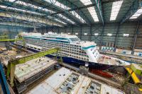 Spirit of Discovery leaves building dock I at MEYER WERFT earlier