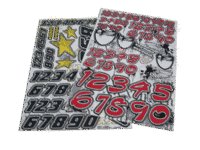 Startnummeraufkleber Skull rot und Star Carbon-Look