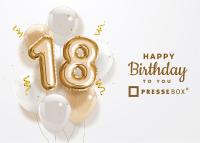 Meilenstein "Volljährigkeit": Die PresseBox feiert 18. Geburtstag!