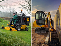 JCB mit Erdbewegungs- und Pflegemaschinen auf der GaLaBau