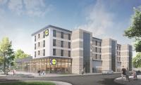 Kombination aus modularem Wohnungsbau und Gewerbefläche