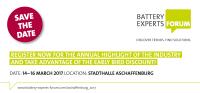 13. Battery Experts Forum Aschaffenburg 14-16th March 2017