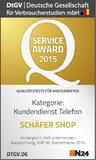 Die Schäfer Shop GmbH wird mit dem Service Award Kundendienst Telefon 2015 ausgezeichnet