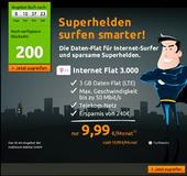 Supertarif für Superhelden-Surfer: Datentarif mit 3 GB Inklusivvolumen für 9,99 Euro im Monat