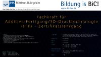 Fachkraft für Additive Fertigung/3D-Drucktechnologie (IHK) – Zertifikatslehrgang vom 23.03.2020 – 22.04.2020