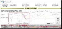 Vizsla landet Treffer 300 Meter südlich von Napoleon mit 4,46 Metern und 2.758 Gramm Silberäquivalent pro Tonne und verdoppelt gebohrte Streichlänge