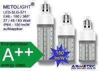 Erste HiPower LED-Lampe universell verwendbar für Laternen, Polder und Kragarmleuchten mit 360° oder aufgeklappt 180° Lichtwinkel