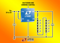 Tiny High Efficiency White LED Driver with Integrated Schottky Drives up to 10 LEDs