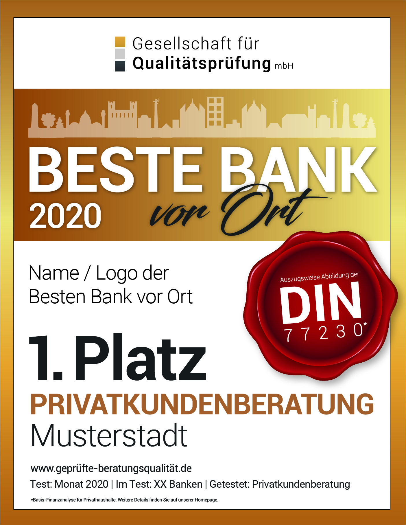 Wichtige Anderungen Im Test Beste Bank Vor Ort 2020 Der Einzige Bankentest Nach Din 77230 Gesellschaft Fur Qualitatsprufung Mbh Pressemitteilung Pressebox