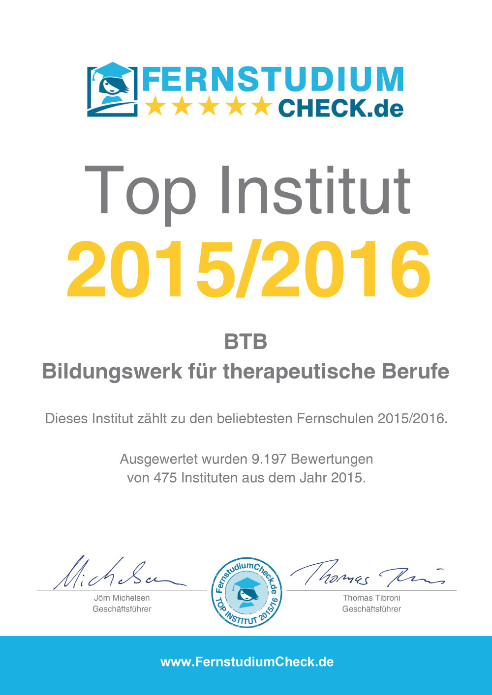 Das Bildungswerk Für Therapeutische Berufe (BTB) überzeugt Beim Ranking ...