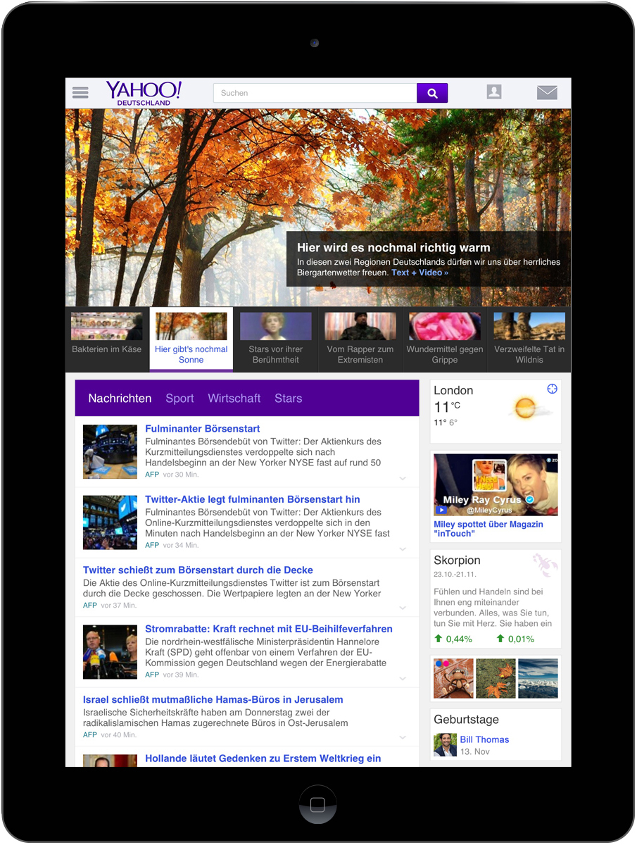 Yahoo.de runderneuert Neue Startseite mit modernem Design und