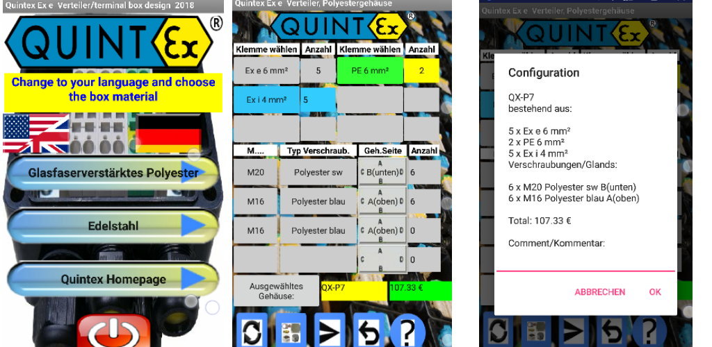 Android App für Ex e Verteiler/Klemmenkasten, Quintex GmbH
