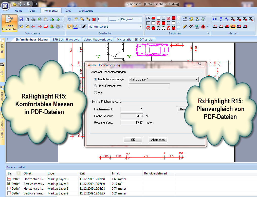 Messen von Flächen in PDF-Dateien und CAD-Formaten in RxHighlight
