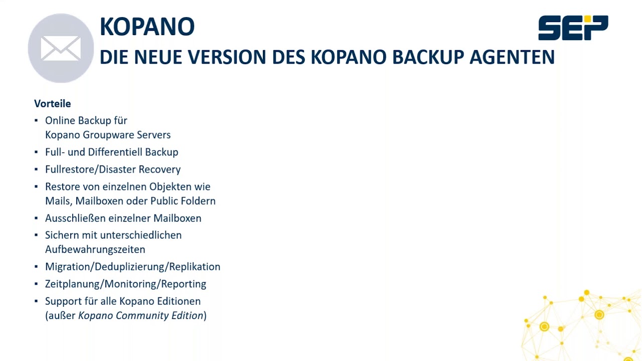Kopano-Backup und Single Mail Restore mit SEP sesam