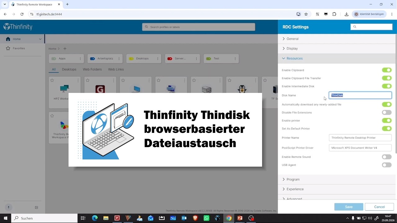 Thindisk: browserbasierter Dateiaustausch in Thinfinity Workspace