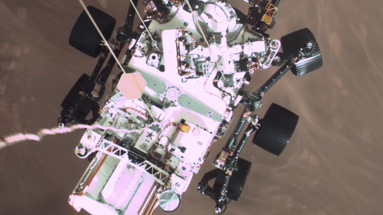 Perseverance’s Descent & Touchdown on Mars: Descent Stage Down-Look Camera POV (Official NASA Clip)