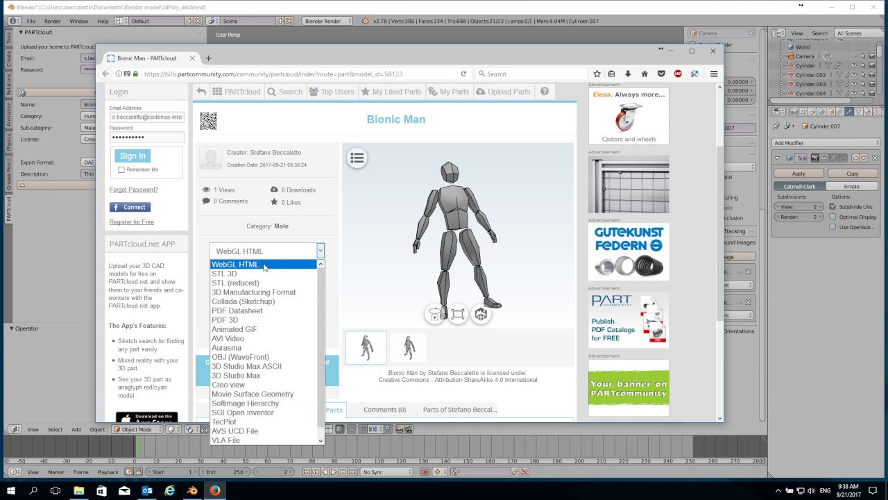 Blender Add-on PARTcloud.net - 3D Printing & Sharing Community