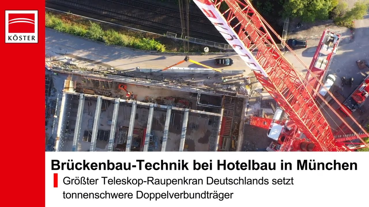 Leistungsfähigster Teleskop-Raupenkran setzt tonnenschwere Träger für Hotel-Ballsaal in München