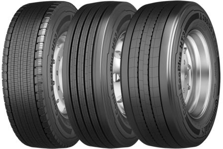 Conti EcoPlus HS3 für die Lenkachse, Conti EcoPlus HD3 für die Antriebsachse und Conti EcoPlus HT3 für Auflieger- und Anhängerachsen. Die neue Conti EcoPlus Reifenfamilie mit einem Kraftstoffsparpotenzial von bis zu 1,9 l auf 100 km