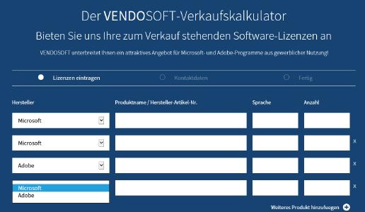 Der VENDSOFT-Verkaufskalkulator errechnet den Preis für gebrauchte Software-Volumenlizenzen