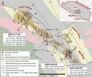 Abbildung 1. Schematische Karte von Jons Trend und Big Berg mit Kennzeichnung der geologischen Schnittlinien (Abbildungen 2 bis 3)