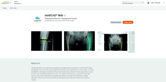 mediCAD Web accessible via the open app store of teamplay (Siemens Healthineers)