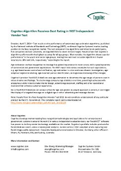 Cognitec Algorithm Receives Best Rating in NIST Independent Vendor Test.pdf