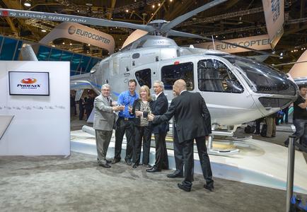 From Left to right: Mr. Guy Joannes, President and CEO Eurocopter Canada Limited; Mr. Darrel Peters, Chief Pilot, Phoenix Heli-Flight; Mrs. Andrea Spring, Vice President, Phoenix Heli-Flight; Mr. Paul Spring, President and CEO, Phoenix Heli-Flight; Mr. Wayne Woytkiw, Key Account Manager, Western Canada, Eurocopter Canada Limited ; Mr. Guillaume Leprince, Vice President, Marketing and Sales, Eurocopter Canada Limited / © Copyright Eurocopter Canada, Jay Miller