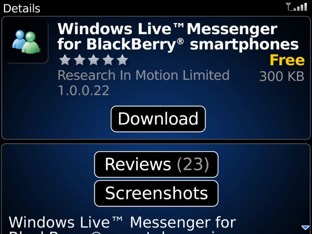 BlackBerry App World Windows Live Messenger Details.jpg