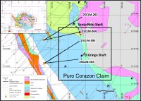 Abbildung 1: Draufsicht auf den kürzlich erworbenen Claim Puro Corazon mit Bohrungen.