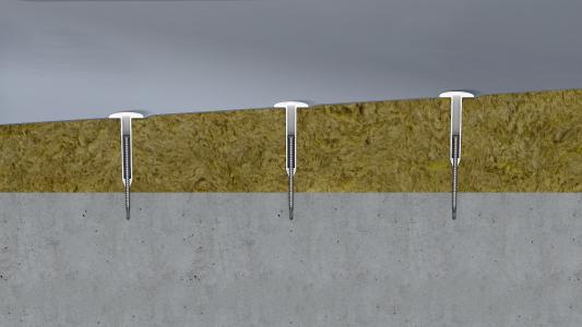 EJOT JBS-R/EcoTek: Justierbares Befestigungselement zur Sicherung von Dachbahnen mit Gefälledämmung auf Unterkonstruktionen aus Beton, Bilder: EJOT