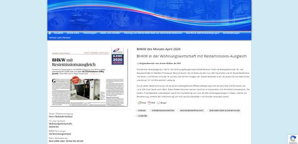 Ein BHKW mit Restemissionsausgleich wird zum BHKW des Monats April gekürt