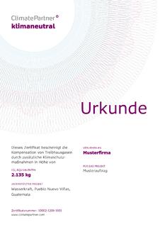 Muster-Urkunde klimaneutraler Auftrag
