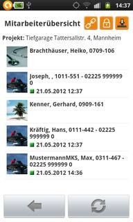 Die Mitarbeiterübersicht auf dem Smartphone
