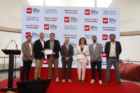 Adrián Suárez, Professor an der Universitat de València, Prof. José Torres bei der Universitat de València, Steffen Mütsch, Global Head of EMC bei Würth Elektronik, Alexander Gerfer, CTO bei der Würth Elektronik eiSos Gruppe, Inmaculada Coma, Vice-Rectora der Universitat de València, Antonio Alcarria, Head of EMC Advanced Materials, Product Management bei Würth Elektronik eiSos, Ph. D. Jorge Victoria, Head of Thermal Management bei Würth Elektronik eiSos (v. l. n. r.)