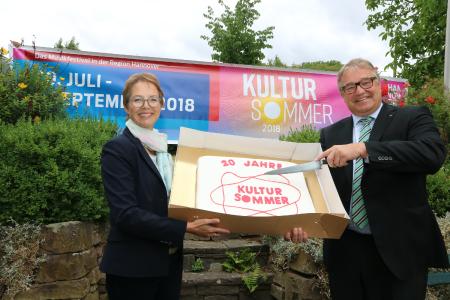 „Seit 20 Jahren ein Musikfestival für alle Bewohnerinnen und Bewohner der Region“: Anja Römisch, Geschäftsführerin der Stiftung Kulturregion Hannover, und Regionspräsident Hauke Jagau bei der Vorstellung des Kultursommer-Programms (Foto: Region Hannover/S. Wendt)
