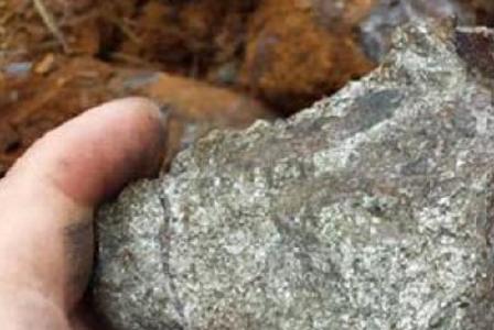 Massive sulphide from historic pit. 0.23% copper and 3.4 g/t silver
