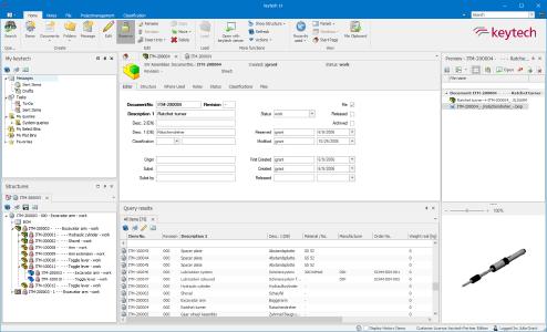 Die Benutzeroberfläche von keytech ist angelehnt an das Konzept der Fluent-Benutzeroberfläche von Microsoft Office. Dadurch wird der Zugriff auf keytech Funktionen vereinfacht.