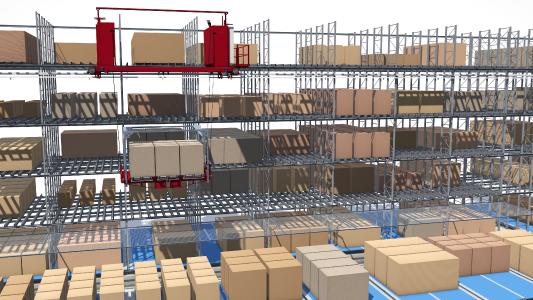 Intelligente Lagerlogistiklösung für die Wellpappenindustrie dank flurfreiem Regalbediengerät.