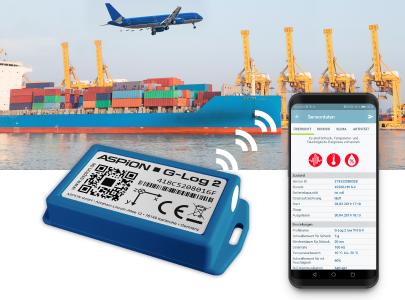 Transparenz bei Transporten: Die neue Generation G-Log 2 von ASPION visualisiert Schocks auf Millisekundenebene und protokolliert zuverlässig Klimabedingungen.