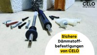 Die WDVS Produktrange von CELO von oben links nach unten rechts wie folgt: IPSD-H 55, IPS-H 55, IPS 80, IPSD 80 mit PLS TX, weitere IPS 80, ResiTHER® 12 & 16, ResiTHERM® 37 & 37S, IPL 95 DS, IPL 95, IPL 60; mit dem Text: 