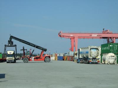 Containers handled using reach stackers and gantry cranes at the Rail Cargo Austria's Wels intermodal terminal – a junction for intermodal road and rail transport in Upper Austria