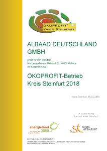 Schon lange bemüht sich Albaad darum, seine Öko-Effizienz zu steigern. Bereits im Jahr 2018 wurde das Unternehmen vom Kreis Steinfurt als Ökoprofit-Betrieb ausgezeichnet.