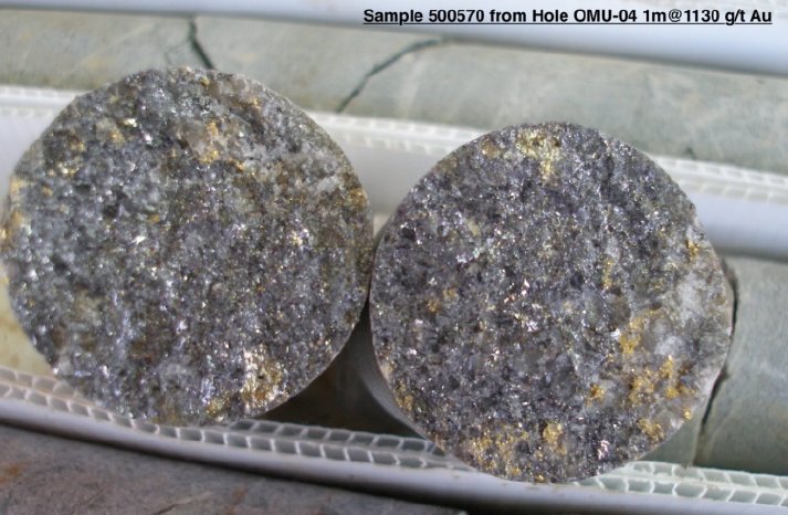 Omai Gold Mines - Bohrkerne mit 1130 g Gold pro Tonne über 1m_750.jpg