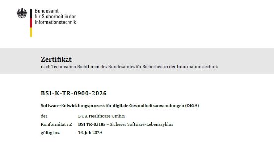 BSI TR-03185 Zertifikat DUX Healthcare Zertifikatskopf.jpg