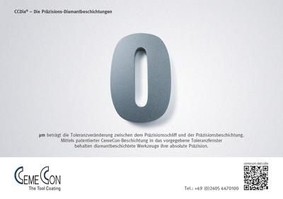 0µm beträgt die Toleranzveränderung zwischen dem Präzisionsschliff und der Präzisionsbeschichtung. Mittels patentierter CemeCon-Beschichtung in das vorgegebene Toleranzfenster behalten diamantbeschichtete Werkzeuge ihre absolute Präzision