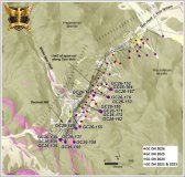 Abbildung 1: Draufsicht auf den Erzgang Main Tyro mit Geologie und Bohrungen aus den Jahren 2021, 2023, 2024, 2025 und 2026. Beachten Sie bitte die Lage der Bohrlöcher auf der Zone Tyro Main GC26-138, GC26-152, GC26-153, GC26-155, GC26-156, GC26-162, GC26-164, GC26-167, GC26-170, GC26-171, GC26-172 sowie die Bohrlöcher der Zone Decimal Hill GC26-129, GC26-131, GC26-133, GC26-135, GC26-139, GC26-158 und GC26-160