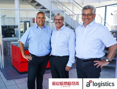 Von links nach rechts: Armin Gesslein von Element Logic, Hans-Jörg Braumüller und Manfred Schleicher von a³logistics im Showroom der Element Logic Germany GmbH